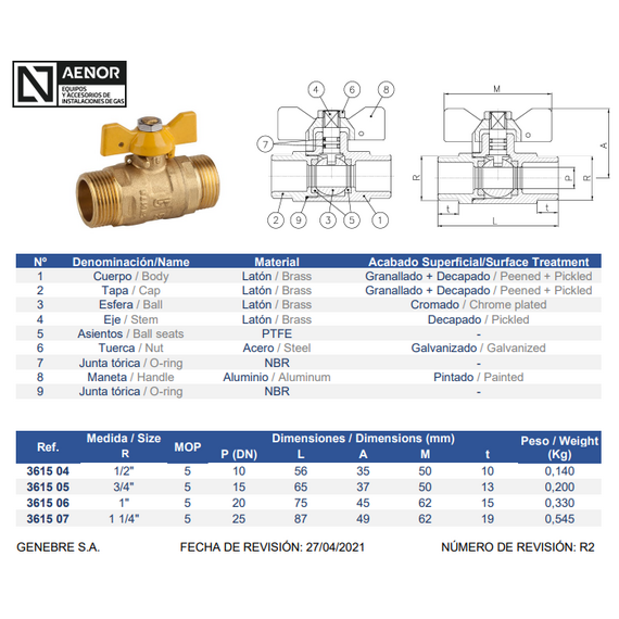 Robinet cu sferă pentru gaz, fluture 1/2" MM Genebre, 2 image