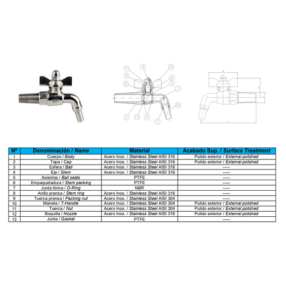 Robinet sferic cu filet conic pentru montare în butoi de lemn 1/2" Genebre, 2 image