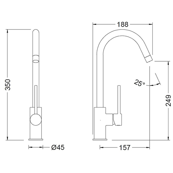 Baterie pentru bucătărie Genebre TAU Black Cold Start (cu gât 350mm), 2 image