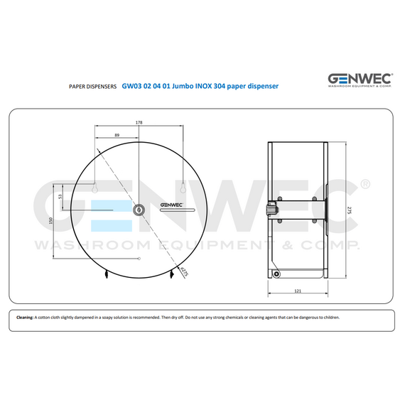 Distribuitor hârtie igienică Jumbo, inox Genwec, 2 image