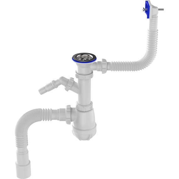 Sifon pentru bucătărie 1 1/2" x 40 cu evacuare pentru mașina de spălat și declansare cu furtun flexibil 40x40/50, Aquant, 8 image
