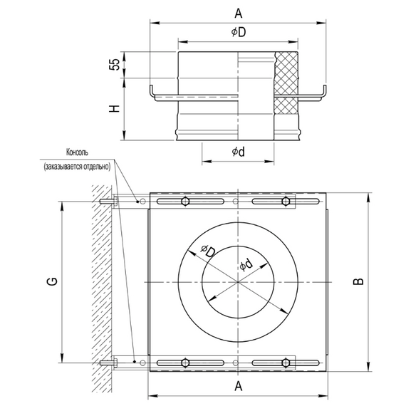 Platformă de montaj pentru horn dublu perete Ferrum D150x210 (1,5 mm), 3 image