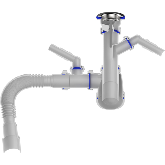 Sifon pentru bucătărie 1 1/2"х40 cu două prelevări și trap 40х40/50, Aquant, 6 image