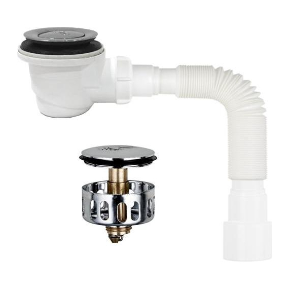 Sifon pentru duș 1 1/2" crom d50mm cu guler 40x40/50, clapetă click, plasă metalică, h65mm Aquant