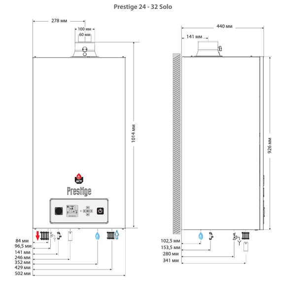 PRESTIGE 32 SOLO V 14 Настенный котел конденс. газ. 32 кВт, (одноконтур. турбо) ACV, 6 image