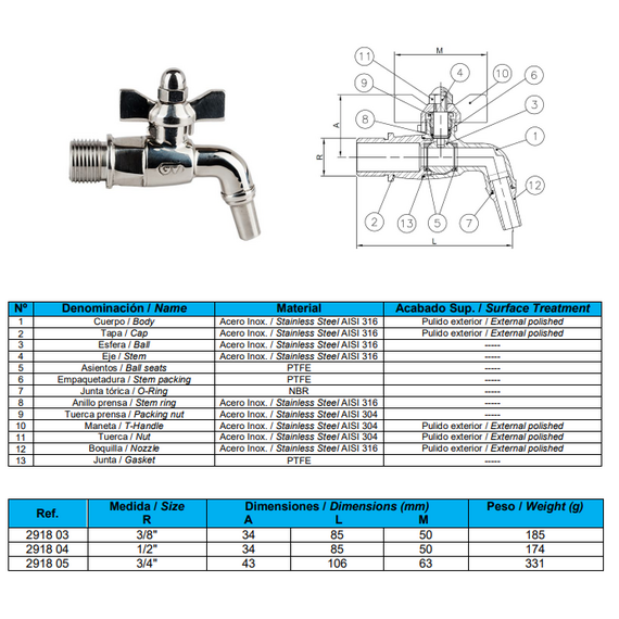 Robinet sferic - Baril 1/2" INOX Genebre, 2 image