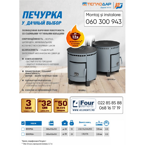 Отопительно-варочная печь Теплодар ПЕЧУРКА 5 kW, изображение [1] фото