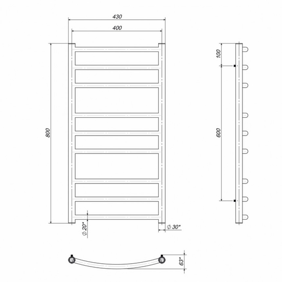 Uscător de prosoape electric Clasic Elite 400x800x9 Deffi, 3 image