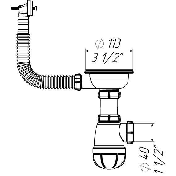 Сифон для мойки сдвоенный 3 1/2" х 40 с круглым переливом с г.т. 40х40/50, Aquant, изображение [1] фото