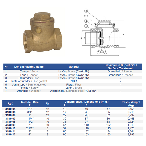 Clapetă de retenție metalică rotativă 1" Genebre (garnitură NBR), 2 image