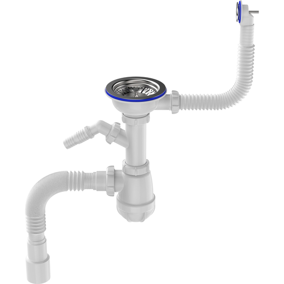 Sifon pentru chiuvetă 3 1/2" x 40 cu evacuare pentru mașină de spălat și preaplin rotund cu țeavă flexibilă 40x40/50 albă, Aquant, 8 image